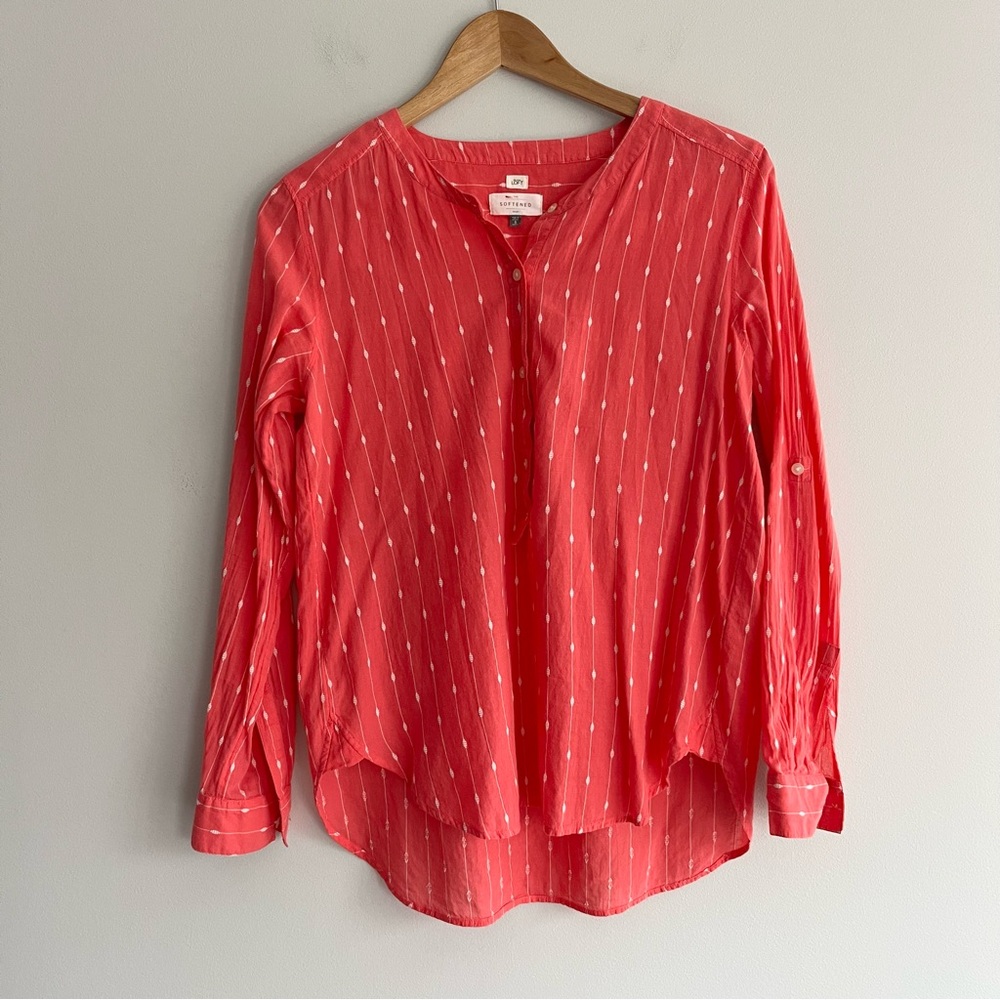 LOFT The Softened Pink and White Striped Shirt Blouse Geometric Design Small